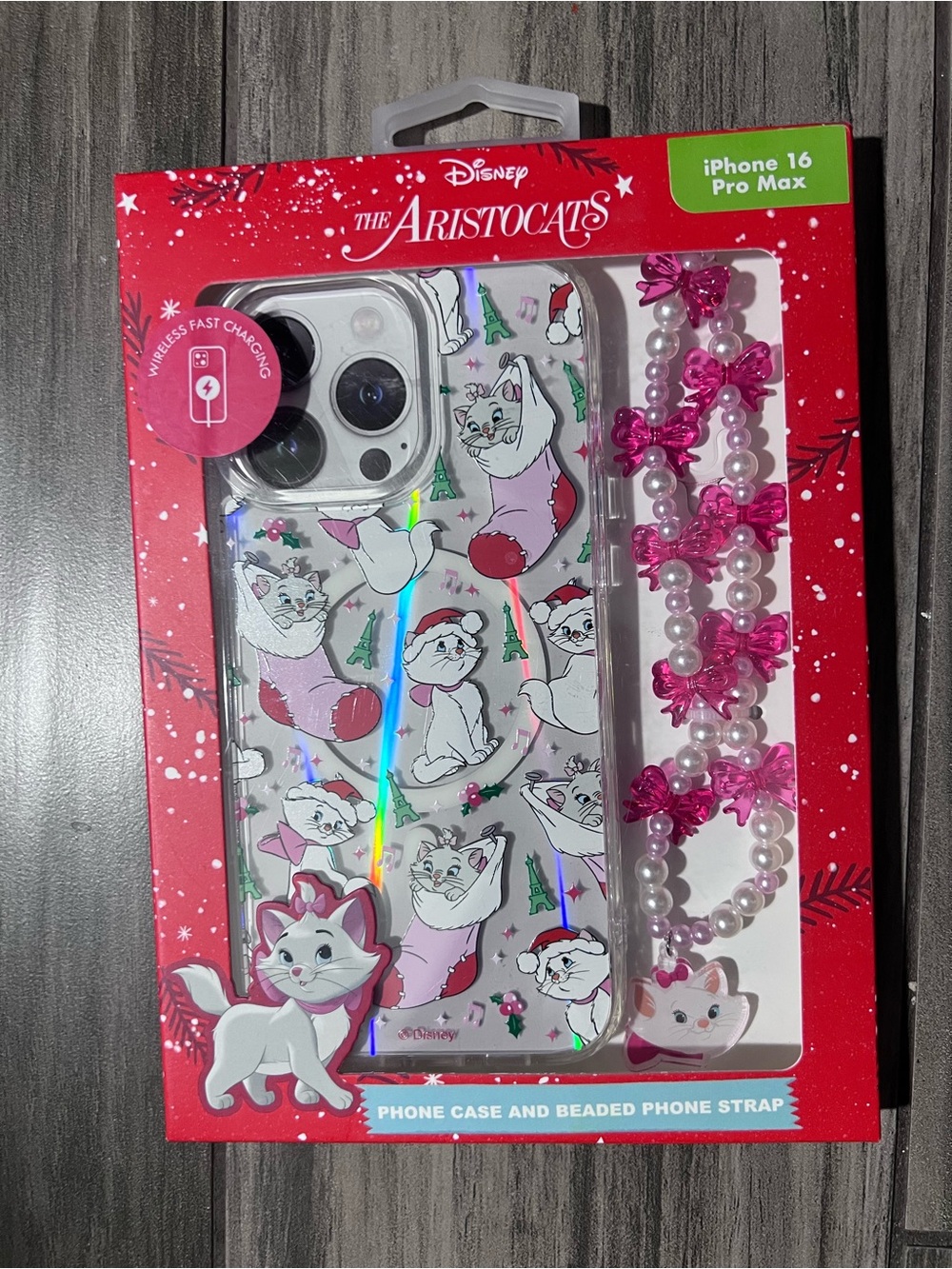 Disney The Aristocats Pink & White iPhone 16 Pro Max Case with Beaded Strap